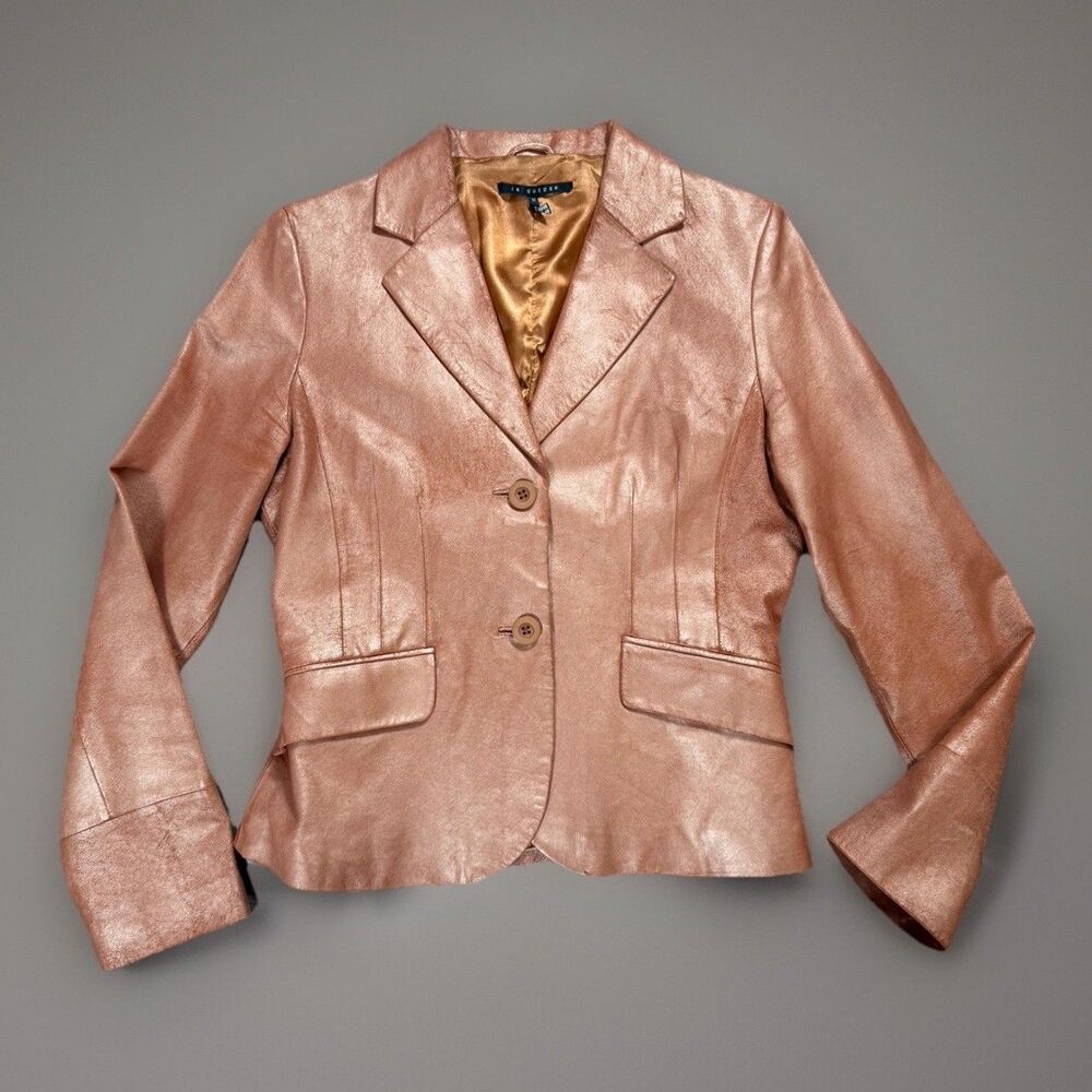 Vintage Y2K  In Suede Metallic Copper 100% Genuine Leather Jacket Women’s Med